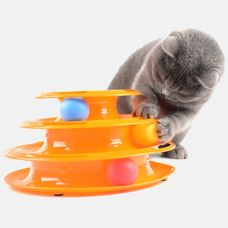 Three Levels pet cat toy Tower Tracks Disc cat Intelligence Amusement triple disc cat toys ball Training Amusement plate Kitten