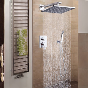 DCAN Bathroom Luxury Rain Mixer Shower Combo Set Wall Mounted 10” Rainfall Shower Head System Polished Chrome