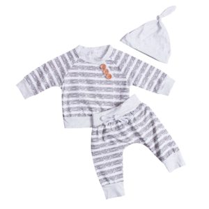 0-18M Newborn Baby Boys Girls Stripe Buttons Long Sleeve Sweatshirt Top Striped Pant with Hat Set For Baby Boy Autumn Clothes