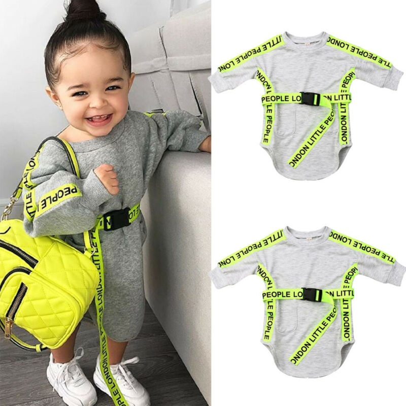 2019 Fashion Baby Girl Autumn Clothes Long Sleeve Sport Dress with belt Toddler Kid Casual Grey Pullover Dresses 6M-5Y