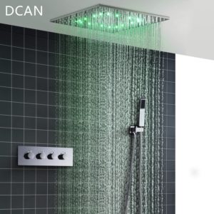 DCAN Wholesale Luxury 20 Inches High Flow Stainless Steel Ceiling Shower Heads System Thermostatic Mixer LED Shower Faucet