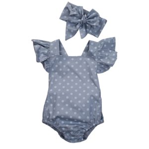 Cute Newborn Baby Girls Clothes Summer Rompers Ruffle Polka Dots Sleeveless One Piece Jumpsuit with Headband Cotton Sunsuits