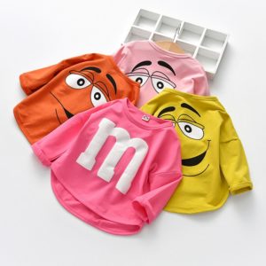 2020 Baby Long Sleeved Boys T-shirt Cotton Spring Autumn Cartoon Letter M Tops Kids Tees Candy Colors Toddler Girls T Shirt 1-6T