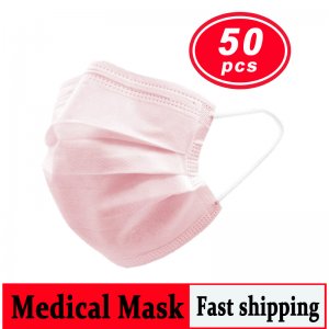 50Pcs Pink Mask Disposable Face Mouth Masks 3-Ply Dustproof Breathing Safety Prevents ProtectiveFace Mask Droplets Spreading