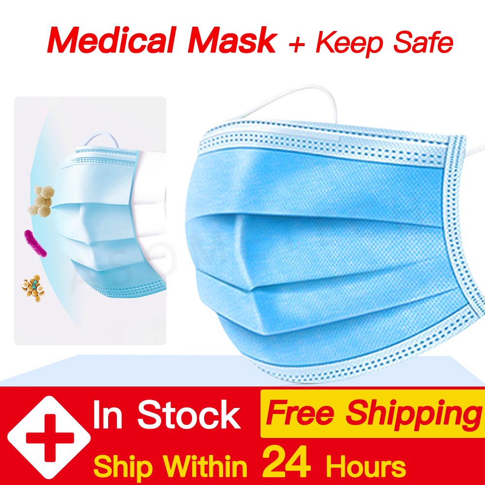 Fast Delivery 50PCS 3 layers Medical Masks Non Woven Disposable Masks Surgical Face Mouth Mask Anti-Dust Mask Earloops Masks